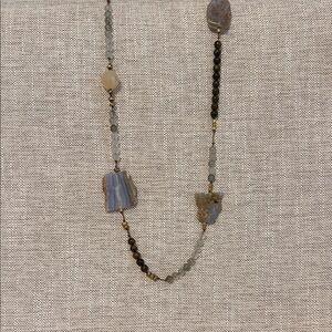 Handmade Agate Bead Pendant Necklace in Gray and Brown